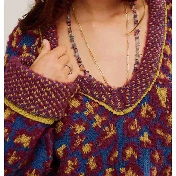 Free People Little Animal Pullover in Blue Fig Combo nwot size m - Picture 2 of 10